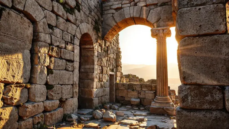 Ruinas arqueológicas antiguas con detalles naturales