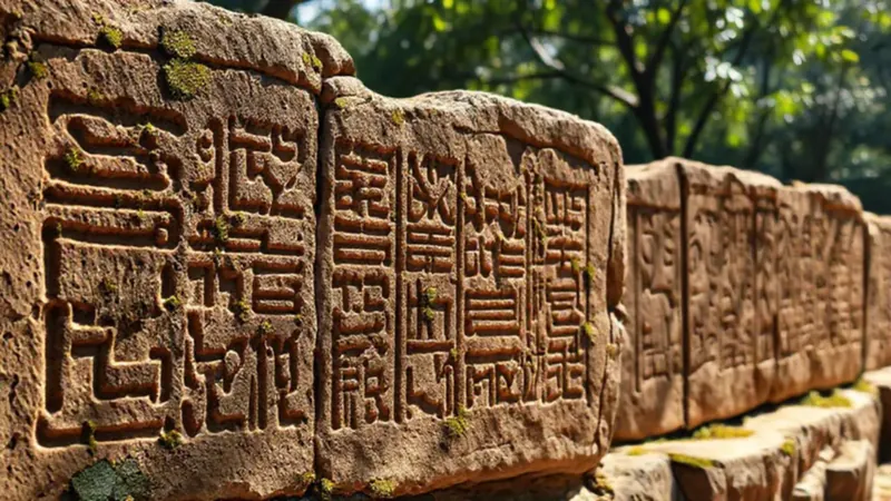 Inscripciones antiguas en piedra en la jungla