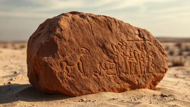 Antiguña piedra con grabados en desierto