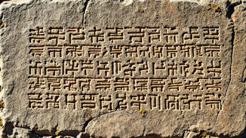 Antigua piedra con inscripciones misteriosas desgastadas