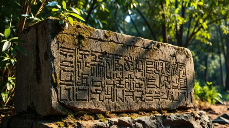 Antigua estela de piedra en jungla