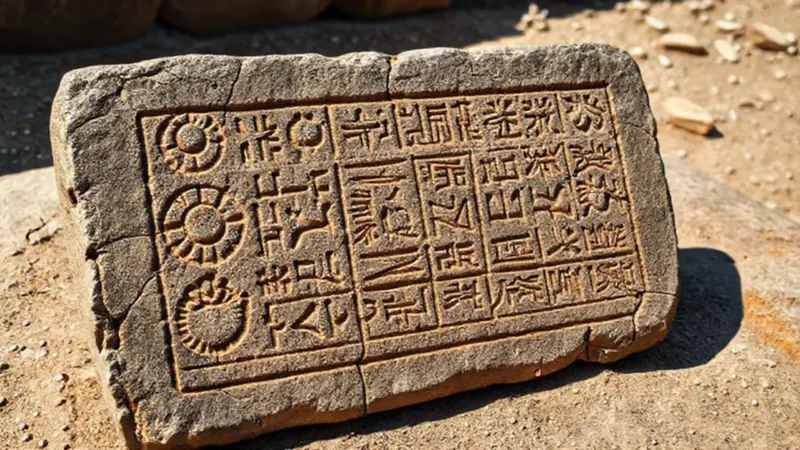 Antigua tablet con jeroglíficos y símbolos celestiales